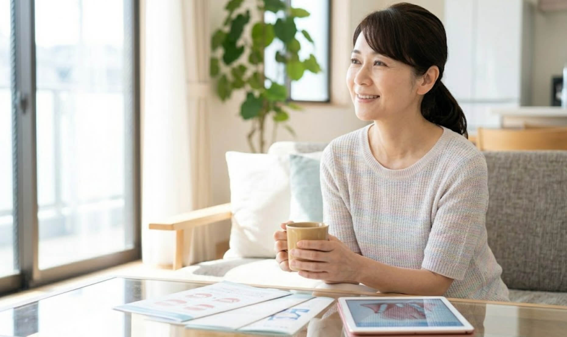 自身の状態に合った治療法を見つけ、前向きな気持ちで微笑む日本人女性の様子