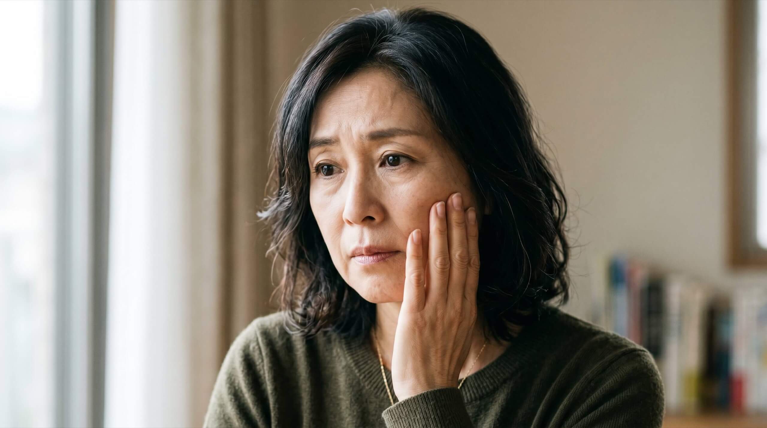 詰め物が取れて心配している女性の様子