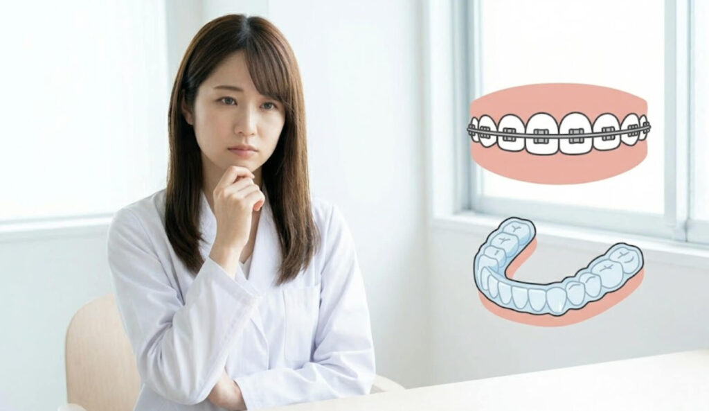 矯正方法について悩む女性の様子