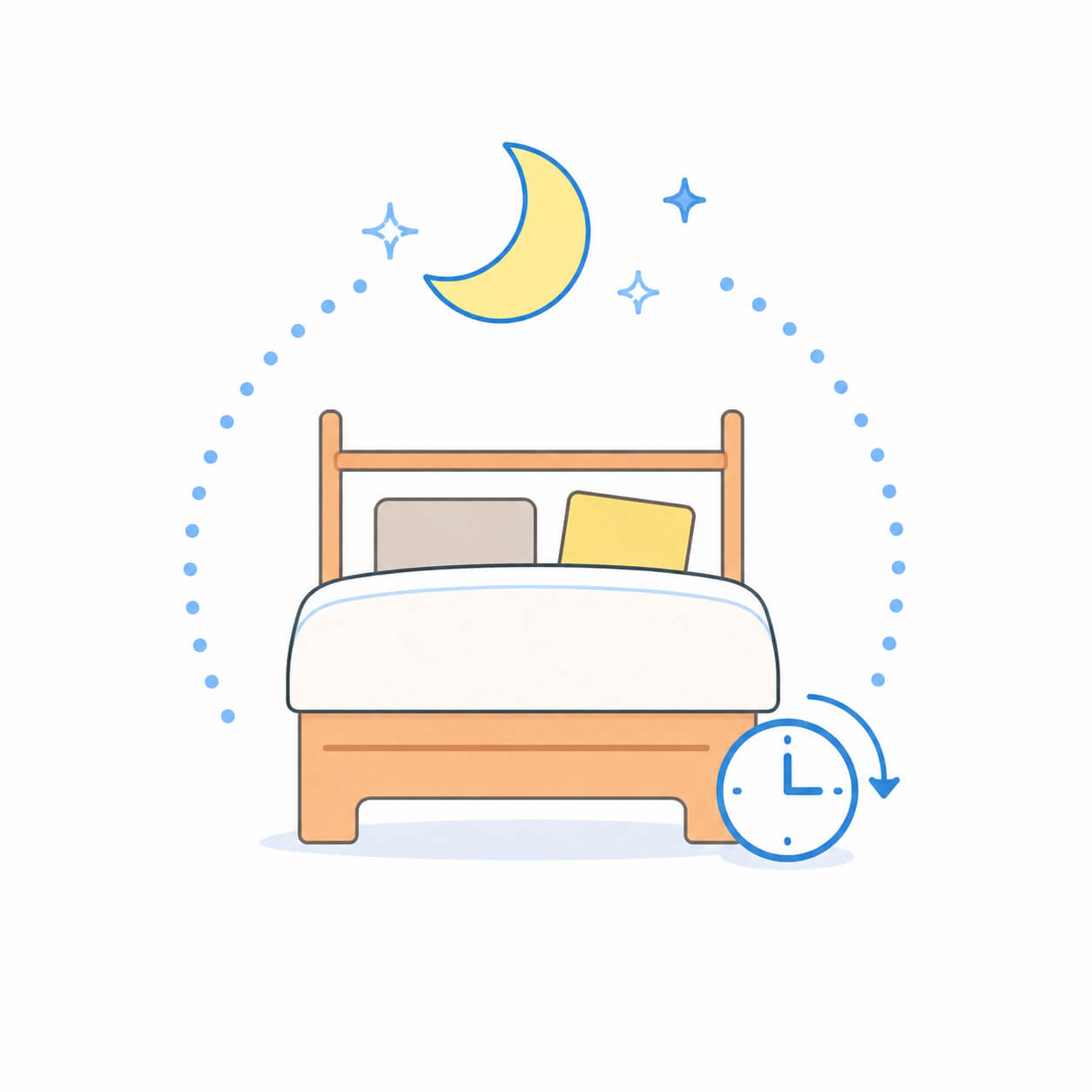 就寝前のアライナー交換を示すベッドのイラスト