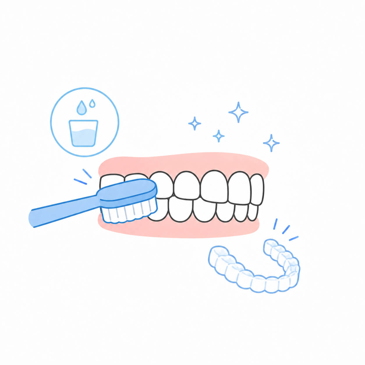食後に歯を磨いてからアライナーを装着するイラスト