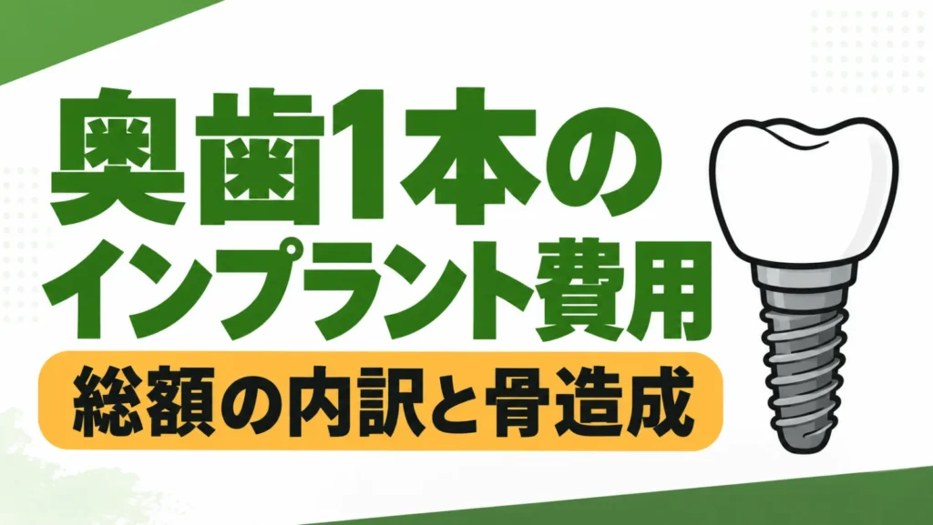 奥歯1本のインプラント費用の総額の内訳と骨造成について説明する記事の見出し画像